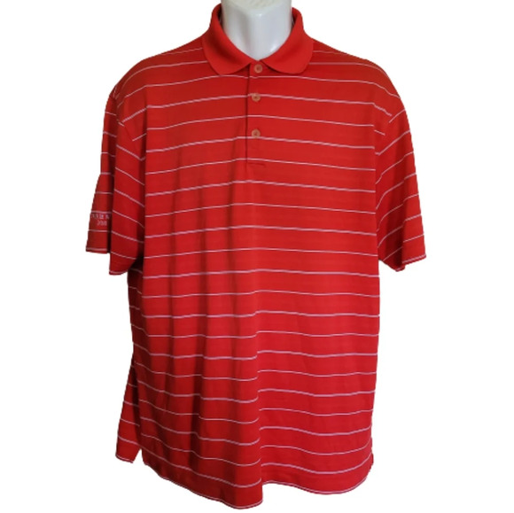 Nike Golf Dri-Fit Red Striped Short Sleeve Polo ¼ Button Shirt Size Men's Large - Picture 2 of 9